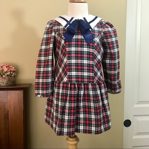 Vintage Rare Editions Plaid Drop Waist 3/4 T Dress - Picture 7 of 7